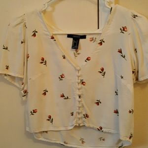 Rose v-neck button-up crop top